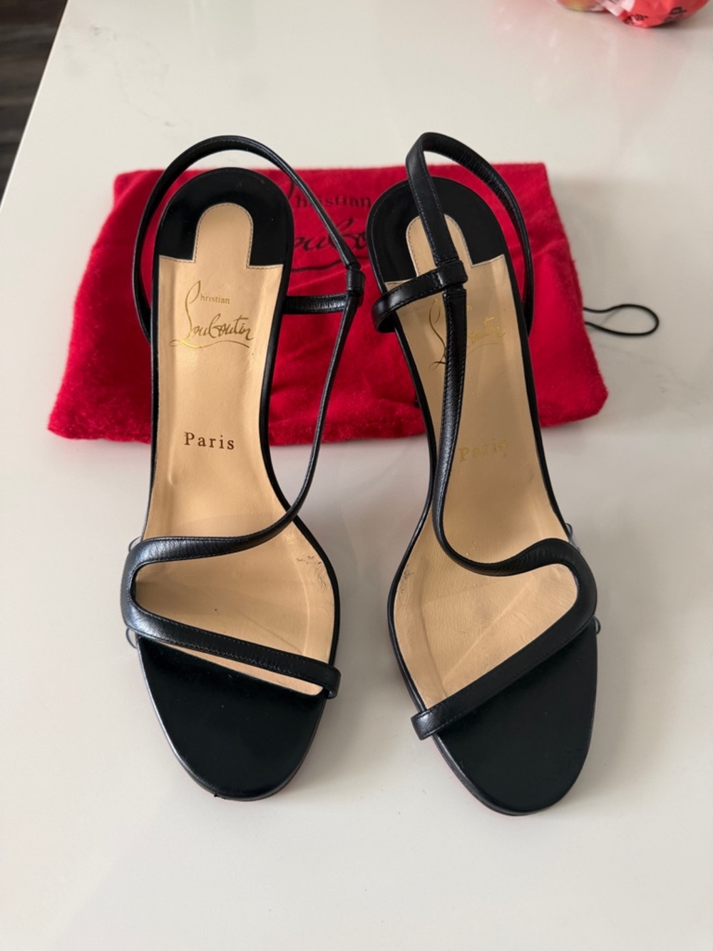 Christian Louboutin Black Leather Strappy High-Heel Sandals